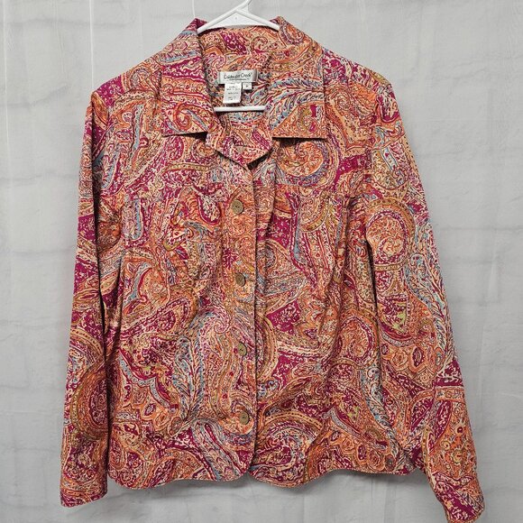 Coldwater Creek Jacket Orange Pink Paisley Boho Casual Cotton 1X - Picture 2 of 8